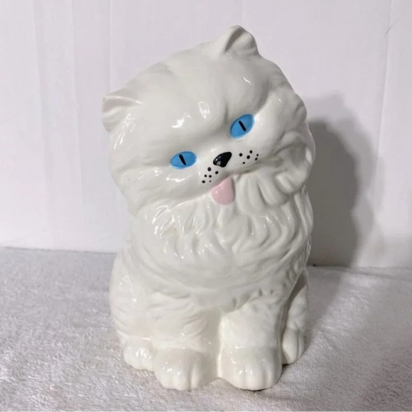 Vintage Ceramic  Blue Eyed Persian Cat Statue Kitty Meow - Picture 8 of 16